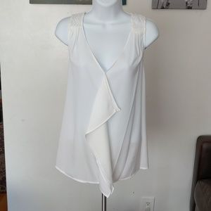 draped white tank top with crochet shoulders